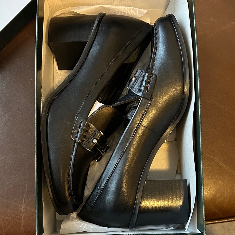 Ralph Lauren Black Leather Dalena Loafers - Picture 7 of 8